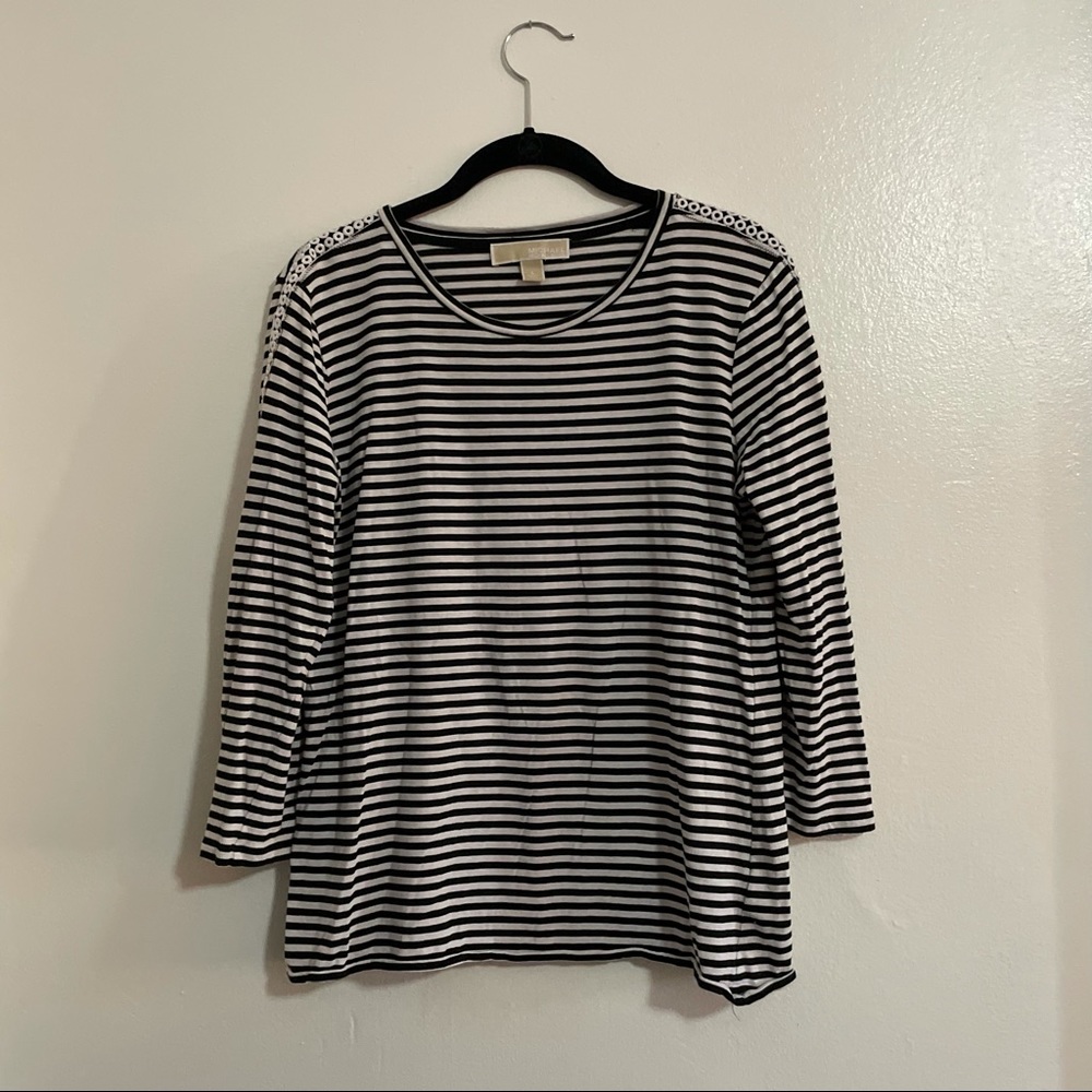Michael Kors Striped 3/4 Sleeve Top